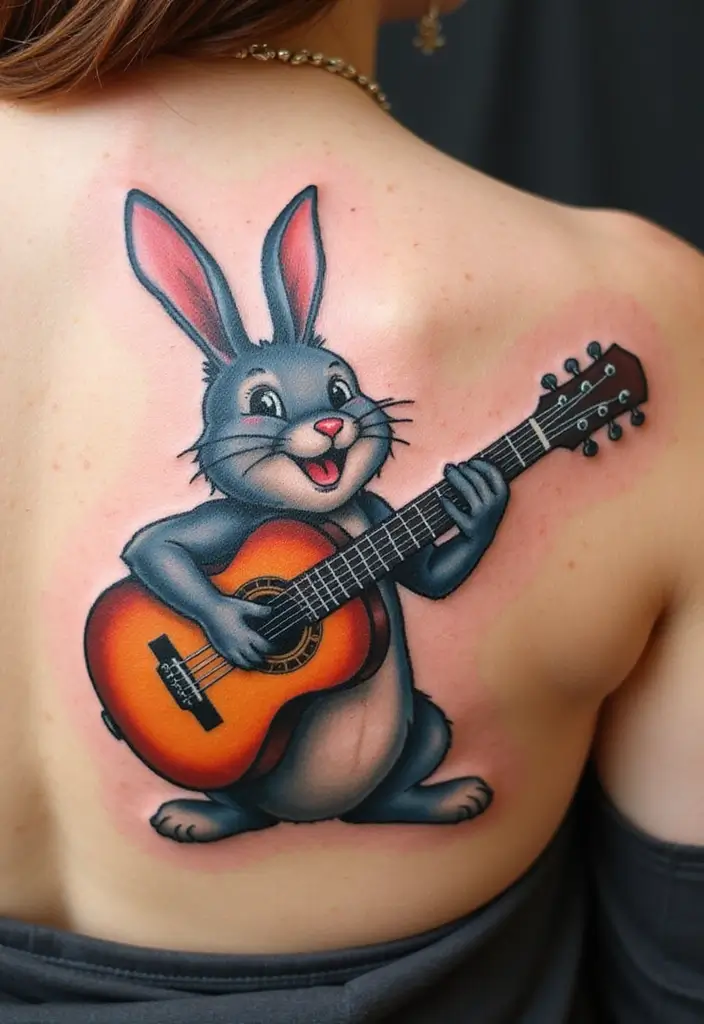 50 Bunny Tattoo Meaning Inspirations for Cute and Creative Designs - 46. Bunny with a Guitar
