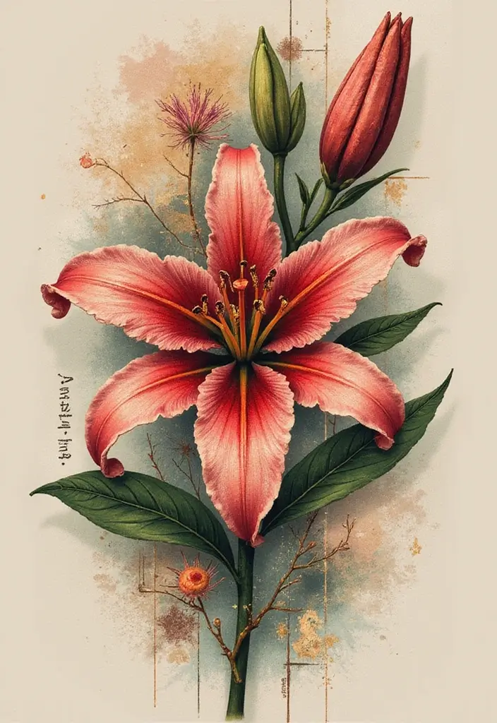 50 Stargazer Lily Tattoos with Elegant and Symbolic Designs 46 50 Stargazer Lily Tattoos with Elegant and Symbolic Designs - 46. Artistic Collage