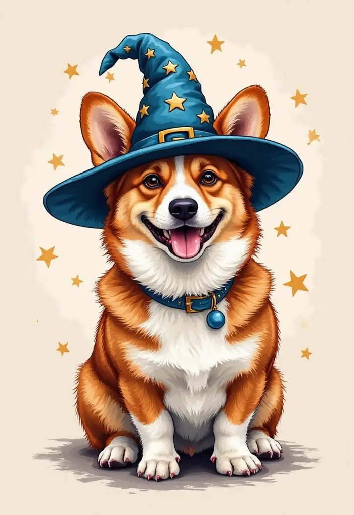 50 Creative Corgi Tattoo Ideas for Dog Lovers 46 50 Creative Corgi Tattoo Ideas for Dog Lovers - 46. Corgi in a Wizard Hat