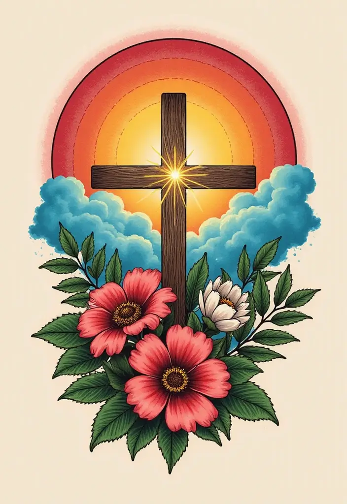 50 Cross Tattoo Meaning Inspirations and Symbolism Explained - 46. The Cross and a Rainbow: Promise and Hope