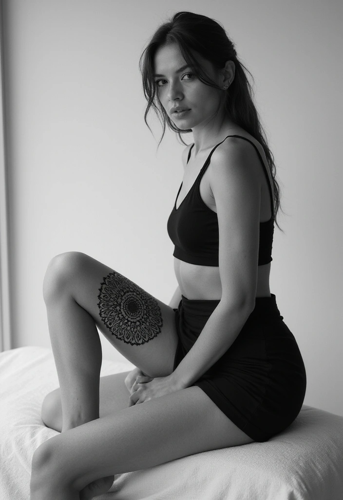 50 Mandala Knee Tattoos for Women with Elegant Patterns - 46. Mandalas in Monochrome