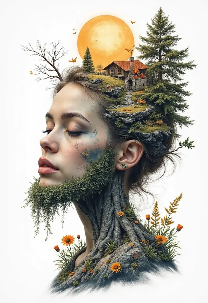 50 Shrunken Head Tattoo Designs for Bold and Edgy Styles - 46. Whimsical Landscapes