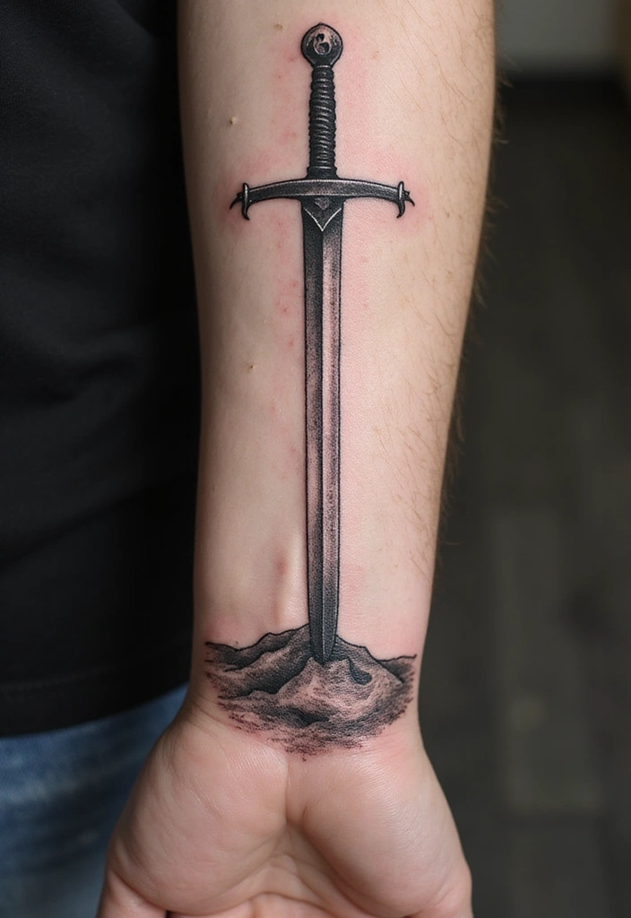50 Sword Tattoo Designs and Symbolism to Inspire Your Next Ink 46 50 Sword Tattoo Designs and Symbolism to Inspire Your Next Ink - 46. Sword in the Sand