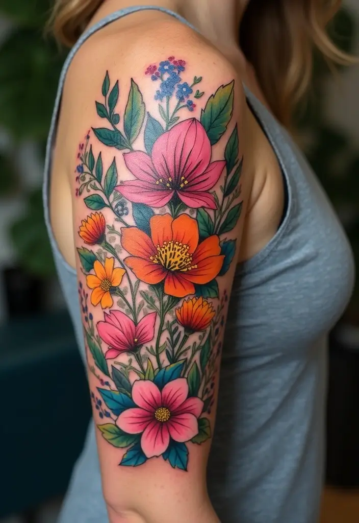 50 Wildflower Tattoo Ideas with Simple and Beautiful Designs 46 50 Wildflower Tattoo Ideas with Simple and Beautiful Designs - 46. Floral Mosaic