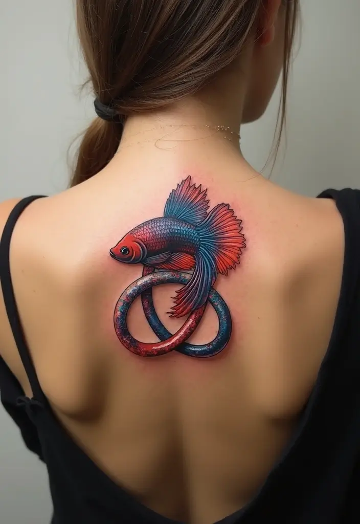 50 Betta Fish Tattoo Ideas with Unique and Colorful Designs 47 50 Betta Fish Tattoo Ideas with Unique and Colorful Designs - 47. Betta Fish with an Infinity Loop