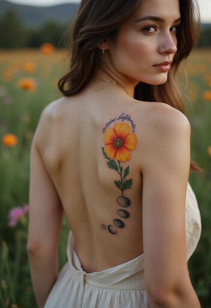 50 California Poppy Tattoo Ideas with Symbolism and Beauty - 47. California Poppy with a Moon Phases
