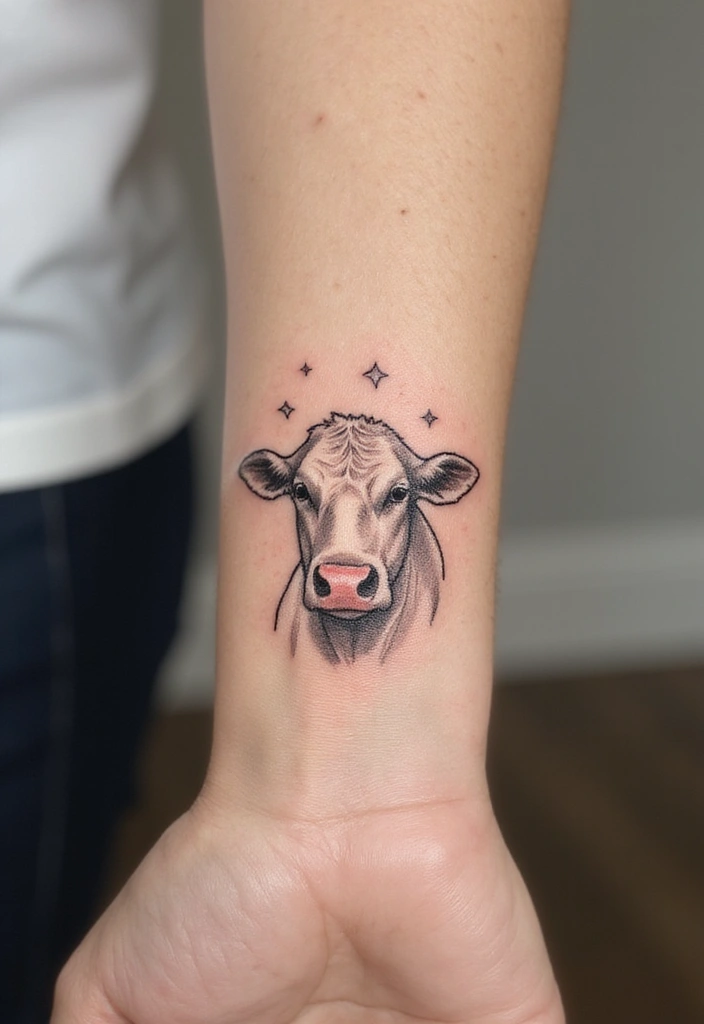 50 Cow Tattoo Designs with Fun and Unique Symbolism - 47. Cow with Symbols of Nurturing