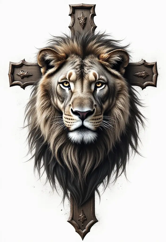 50 Cross Tattoo Meaning Inspirations and Symbolism Explained - 49. The Cross and a Lion: Courage and Faith