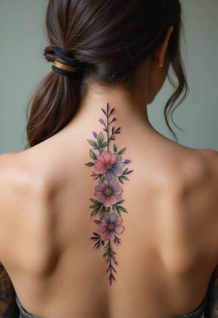 99 Stunning Spine Tattoos for Women to Inspire Your Next Ink - 47. Geometric Floral