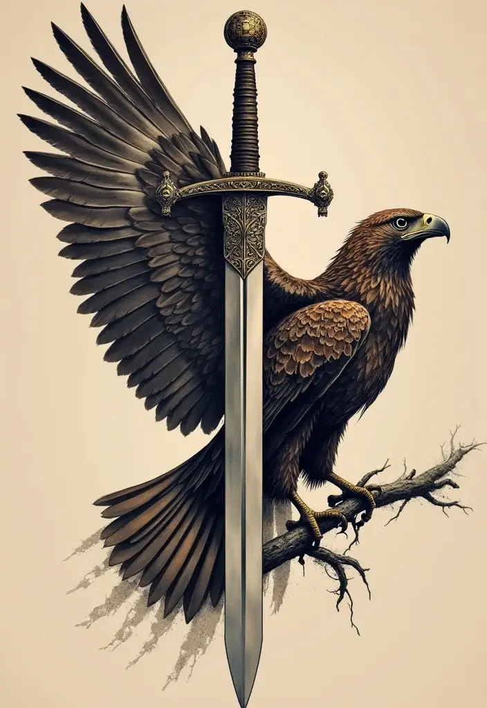 50 Sword Tattoo Designs and Symbolism to Inspire Your Next Ink 47 50 Sword Tattoo Designs and Symbolism to Inspire Your Next Ink - 47. Sword with a Hawk
