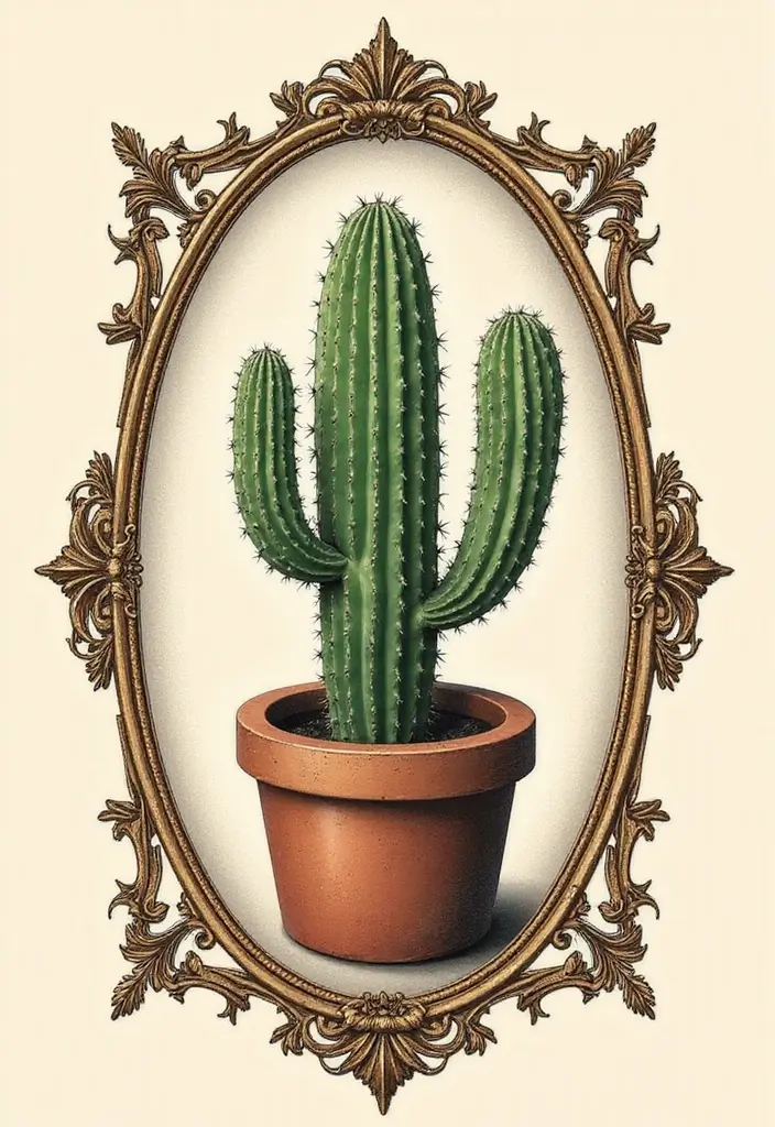 50 Cactus Tattoo Ideas with Minimalist and Symbolic Styles 48 50 Cactus Tattoo Ideas with Minimalist and Symbolic Styles - 48. Cactus with a Vintage Frame