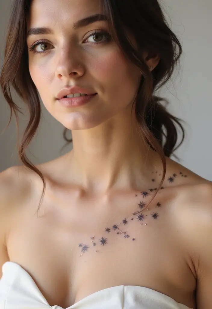 50 Elegant Collarbone Tattoo Ideas for Women 48 50 Elegant Collarbone Tattoo Ideas for Women - 48. Trail of Stars