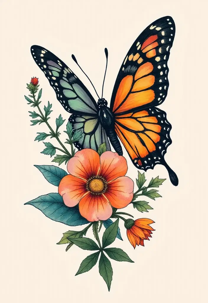 50 Half Butterfly Half Flower Tattoo Designs and Inspirations - 48. The Whimsical Garden