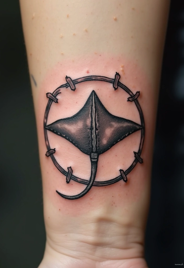 50 Stingray Tattoo Designs and Their Symbolic Meanings - 48. Stingray within a Circle
