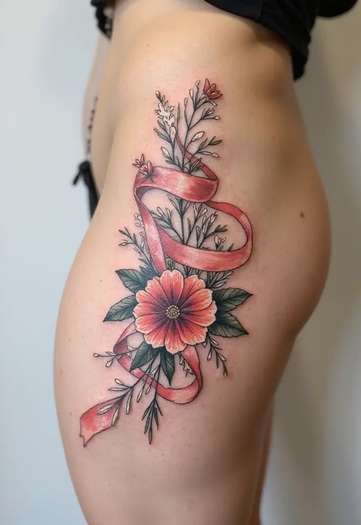 50 Wildflower Tattoo Ideas with Simple and Beautiful Designs 48 50 Wildflower Tattoo Ideas with Simple and Beautiful Designs - 48. Floral Ribbons