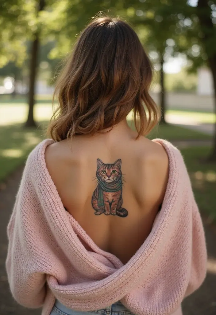 50 Creative Cat Tattoo Ideas for Every Style - 49. Cat with a Scarf