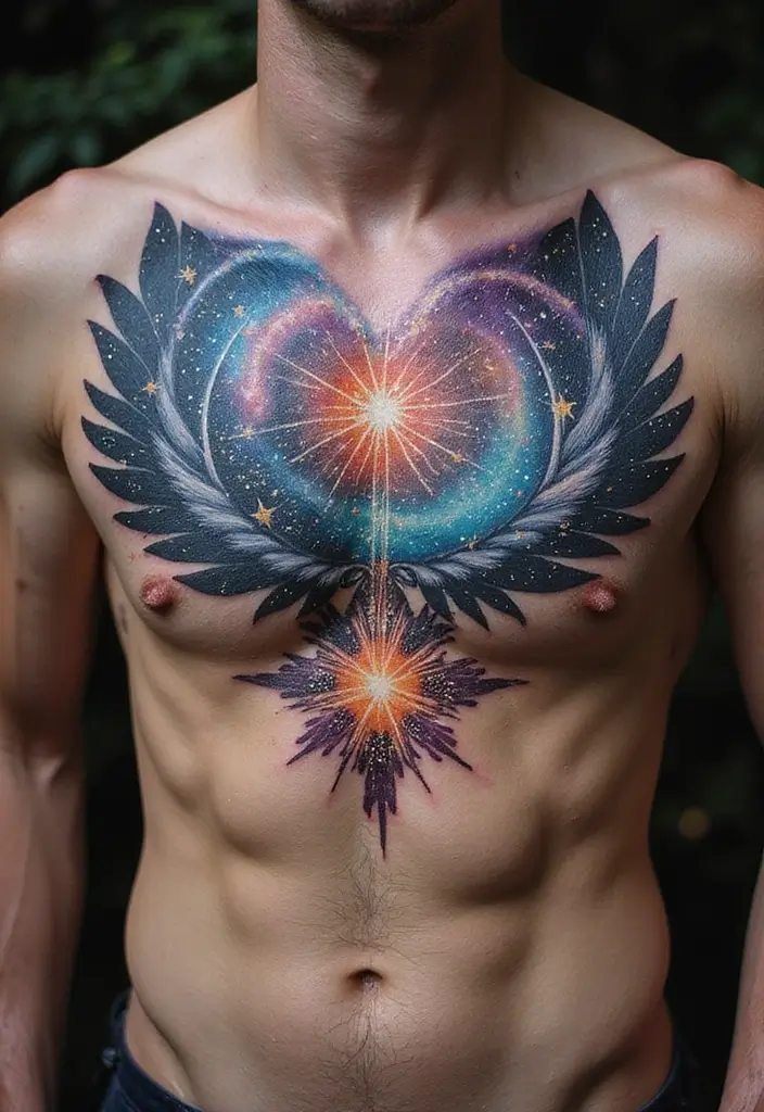 50 Best Chest Tattoo Ideas for Men and Women in 2025 49 50 Best Chest Tattoo Ideas for Men and Women in 2025 - 49. Connection to the Universe