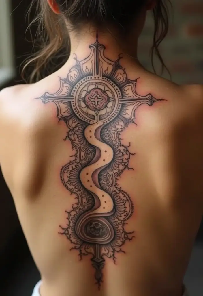 50 Christian Back Tattoos with Meaningful and Powerful Designs - 49. The Sacred Path