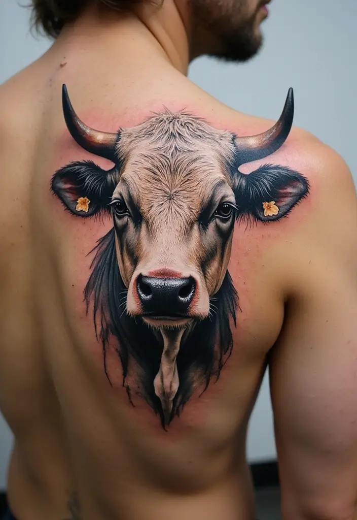 50 Cow Tattoo Designs with Fun and Unique Symbolism - 49. Cow with Mixed Media Elements