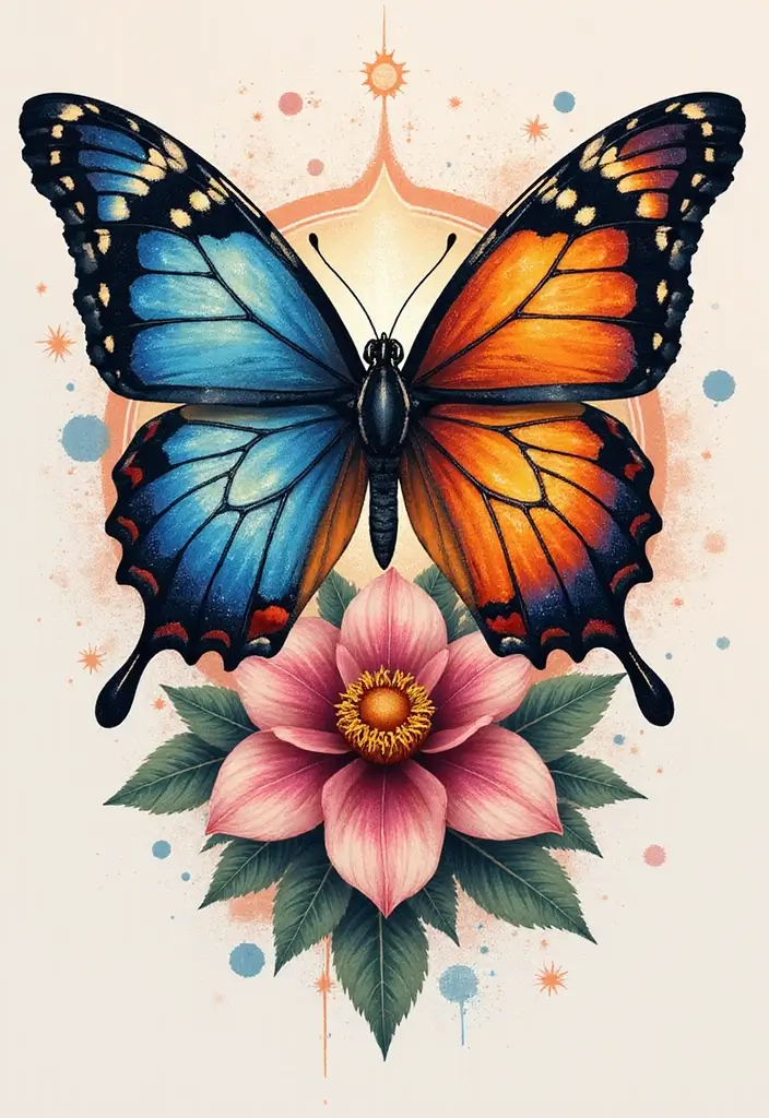 50 Half Butterfly Half Flower Tattoo Designs and Inspirations - 49. Cosmic Connection