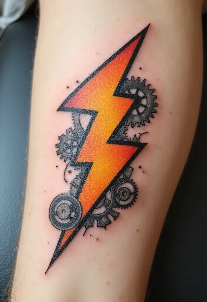 50 Lightning Bolt Tattoos with Bold and Striking Designs 49 50 Lightning Bolt Tattoos with Bold and Striking Designs - 49. Lightning Bolt with Steampunk Elements