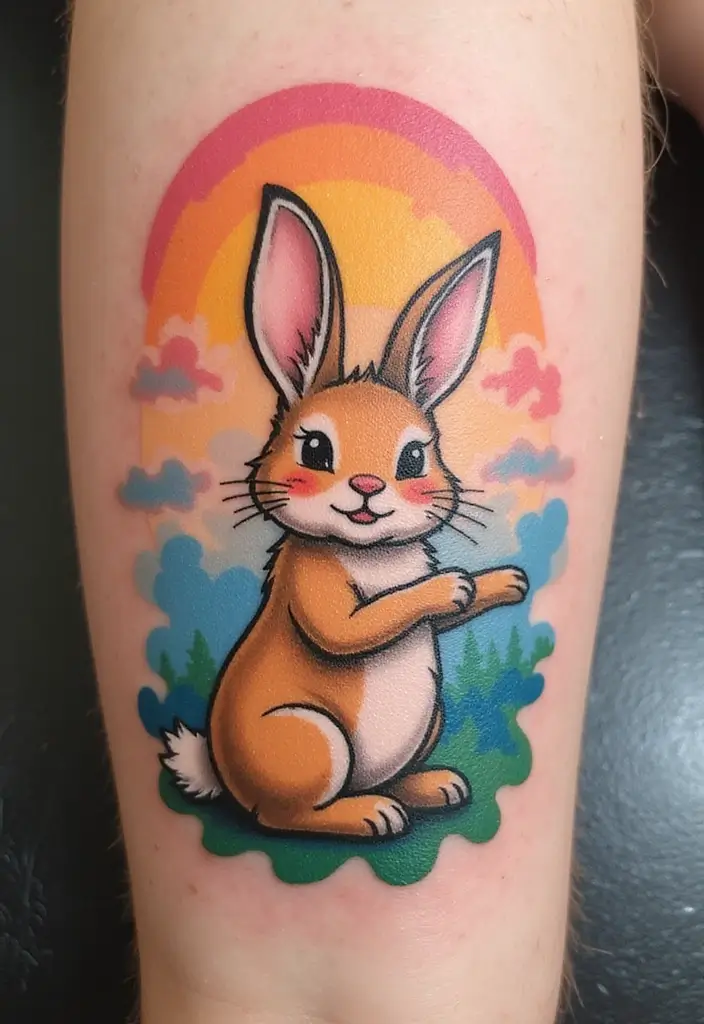 50 Rabbit Tattoo Meaning Inspirations and Cultural Symbolism - 49. The Journey to Happiness