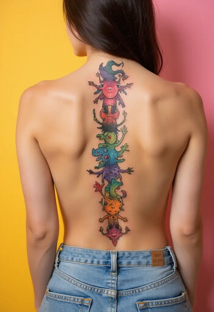99 Stunning Spine Tattoos for Women to Inspire Your Next Ink - 49. Whimsical Creatures