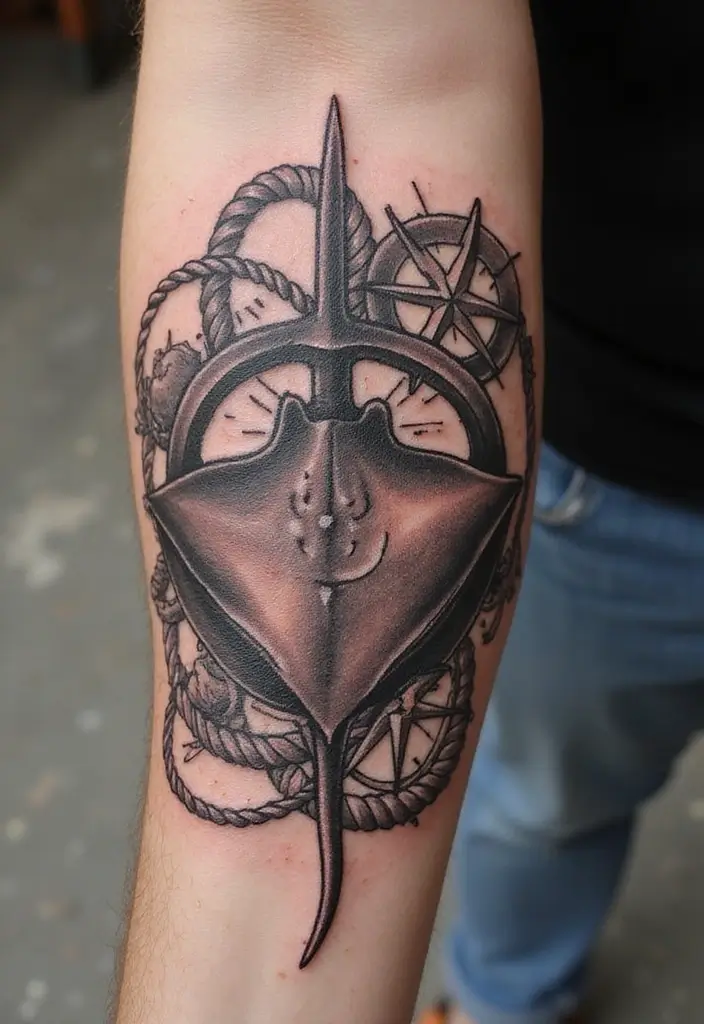 50 Stingray Tattoo Designs and Their Symbolic Meanings - 49. Stingray with a Nautical Theme