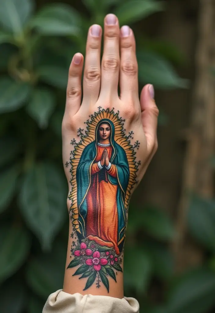 50 Virgin Mary Hand Tattoos with Spiritual and Artistic Designs - 49. Virgin Mary as Mother Nature