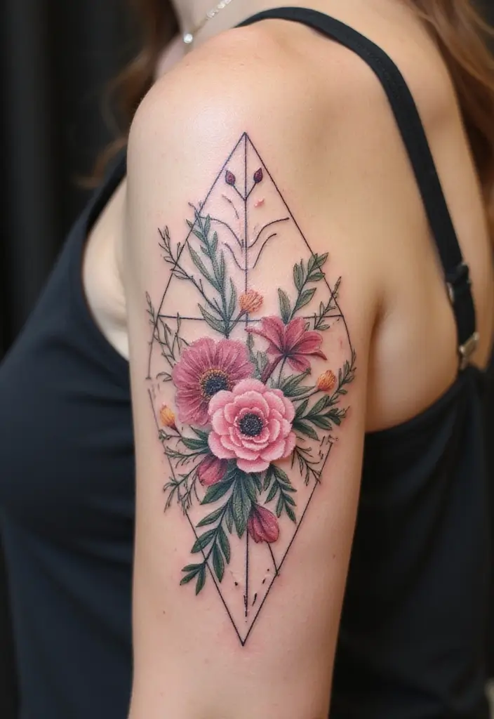 50 Wildflower Tattoo Ideas with Simple and Beautiful Designs 49 50 Wildflower Tattoo Ideas with Simple and Beautiful Designs - 49. Geometric Floral