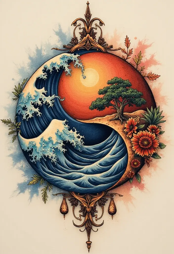 50 Yin Yang Tattoo Ideas with Balance and Harmony Symbolism - 49. Yin Yang with Musical Waves