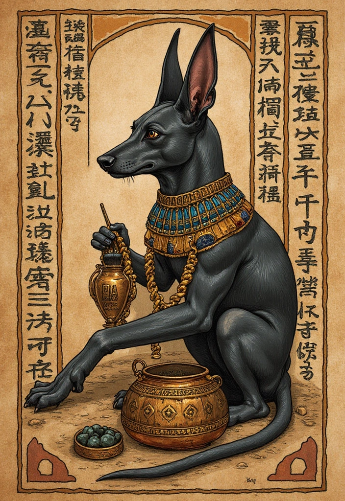 30 Anubis Tattoo Designs with Ancient Egyptian Symbolism 4 30 Anubis Tattoo Designs with Ancient Egyptian Symbolism - 4. Anubis in a Hieroglyphic Scene