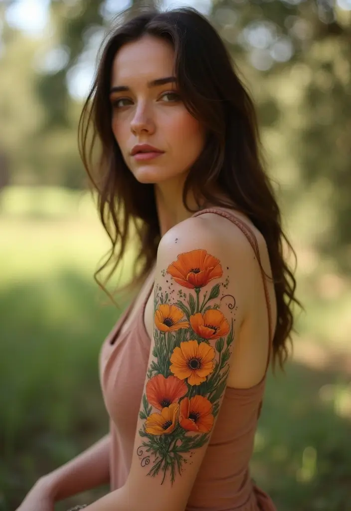 50 California Poppy Tattoo Ideas with Symbolism and Beauty - 4. California Poppy Bouquet