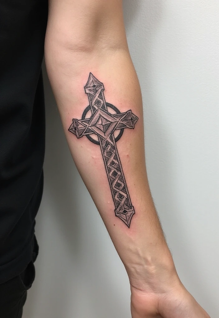 30 Celtic Cross Tattoos for Men and Women with Spiritual Value 4 30 Celtic Cross Tattoos for Men and Women with Spiritual Value - 4. Geometric Celtic Cross