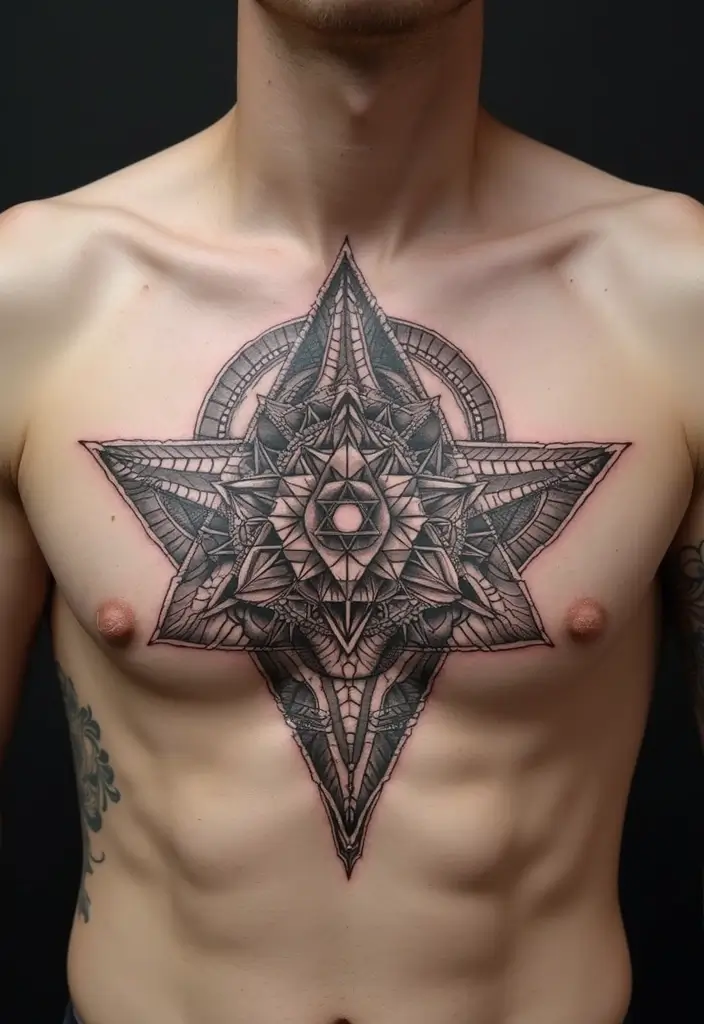 50 Best Chest Tattoo Ideas for Men and Women in 2025 4 50 Best Chest Tattoo Ideas for Men and Women in 2025 - 4. Geometric Patterns