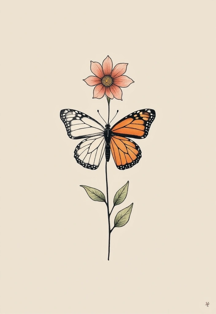 50 Half Butterfly Half Flower Tattoo Designs and Inspirations - 4. Minimalist Elegance