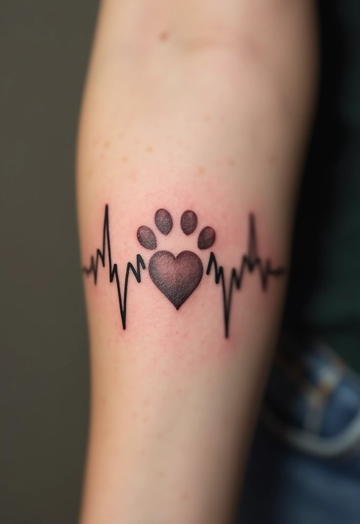 30 Loyalty Over Love Tattoos and Their Symbolism - 4. Heartbeat Line with a Paw Print