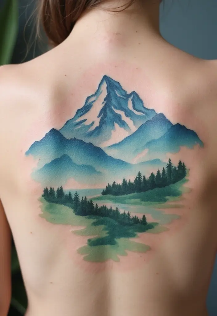 50 Mountain Tattoo Ideas with Powerful and Minimalist Designs 4 50 Mountain Tattoo Ideas with Powerful and Minimalist Designs - 4. Watercolor Mountain Tattoos