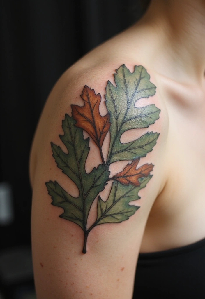 30 Oak Leaf Tattoo Designs with Nature-Inspired Symbolism - 4. Stacked Oak Leaf Tattoo