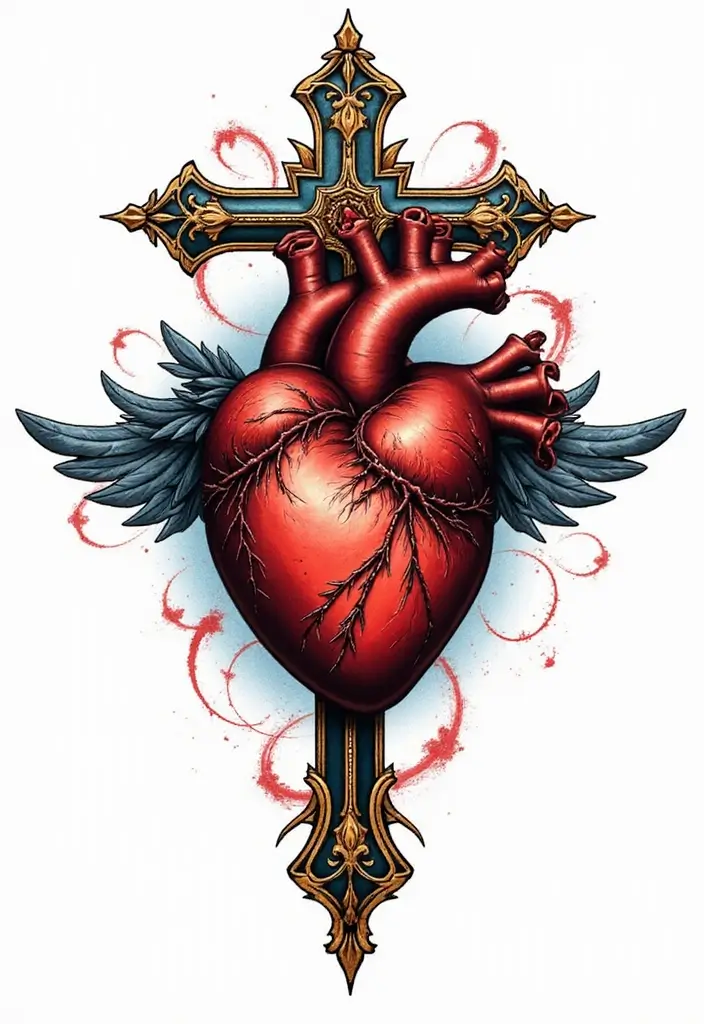 30 Sacred Heart Tattoo Ideas with Spiritual Symbolism 4 30 Sacred Heart Tattoo Ideas with Spiritual Symbolism - 4. Sacred Heart and Cross