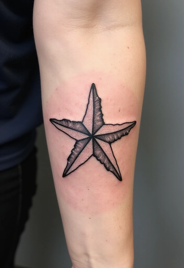 30 Simple Starfish Tattoo Ideas with Minimalist Symbolism 4 30 Simple Starfish Tattoo Ideas with Minimalist Symbolism - 4. Geometric Starfish Design