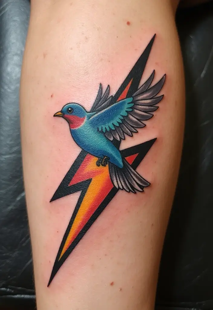 50 Sparrow Tattoos with Symbolism and Artistic Styles - 4. Sparrows with Lightning Bolt Designs