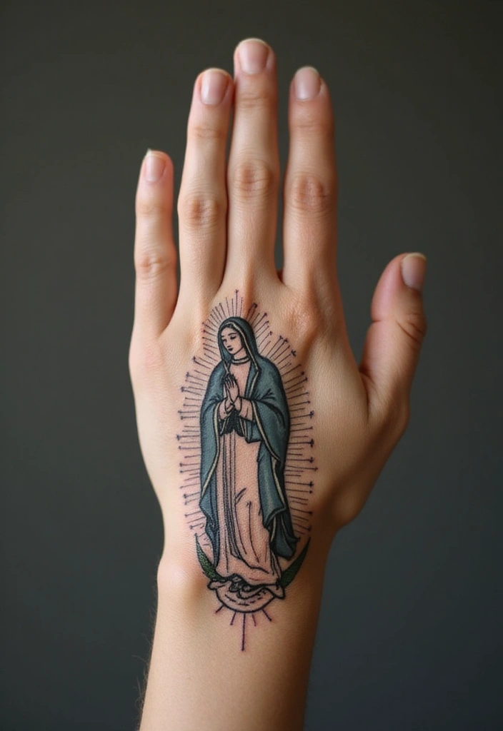 50 Virgin Mary Hand Tattoos with Spiritual and Artistic Designs - 4. Geometric Virgin Mary