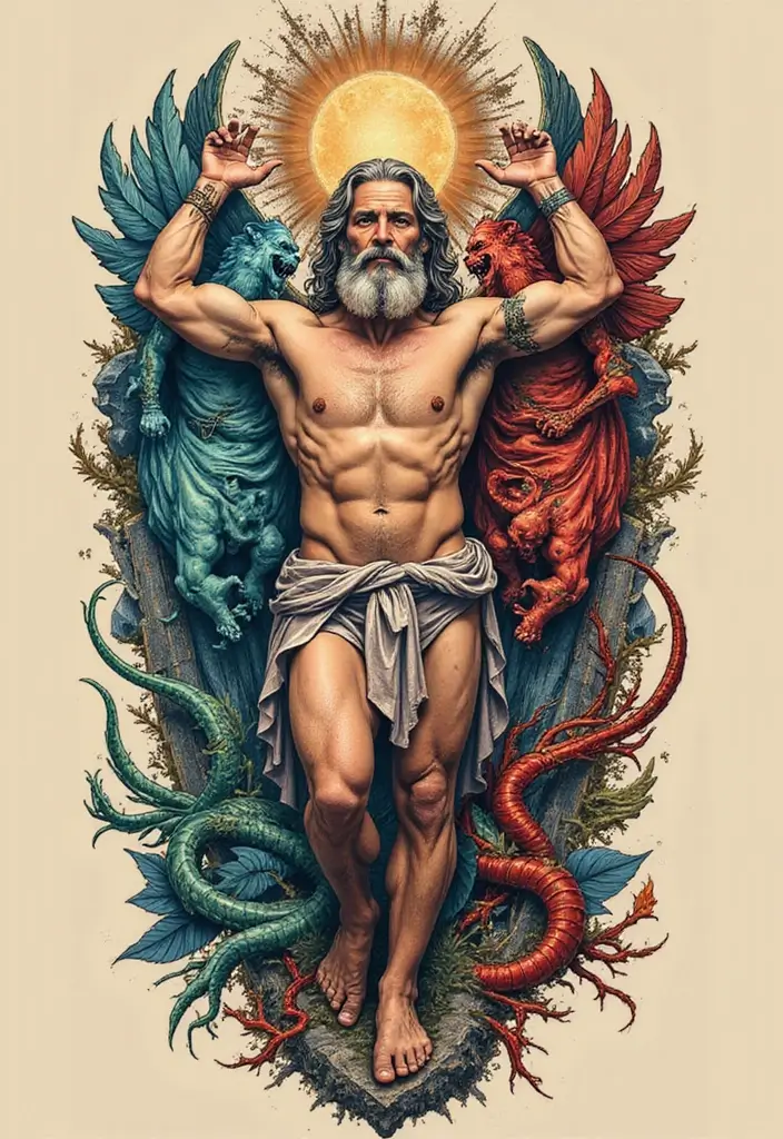 30 Zeus Tattoo Meanings and Design Inspirations - 4. Mythical Elements Integration