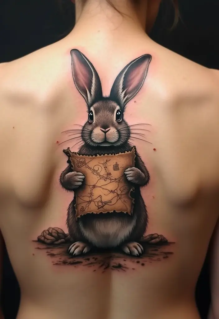 50 Bunny Tattoo Meaning Inspirations for Cute and Creative Designs - 50. Bunny with a Treasure Map