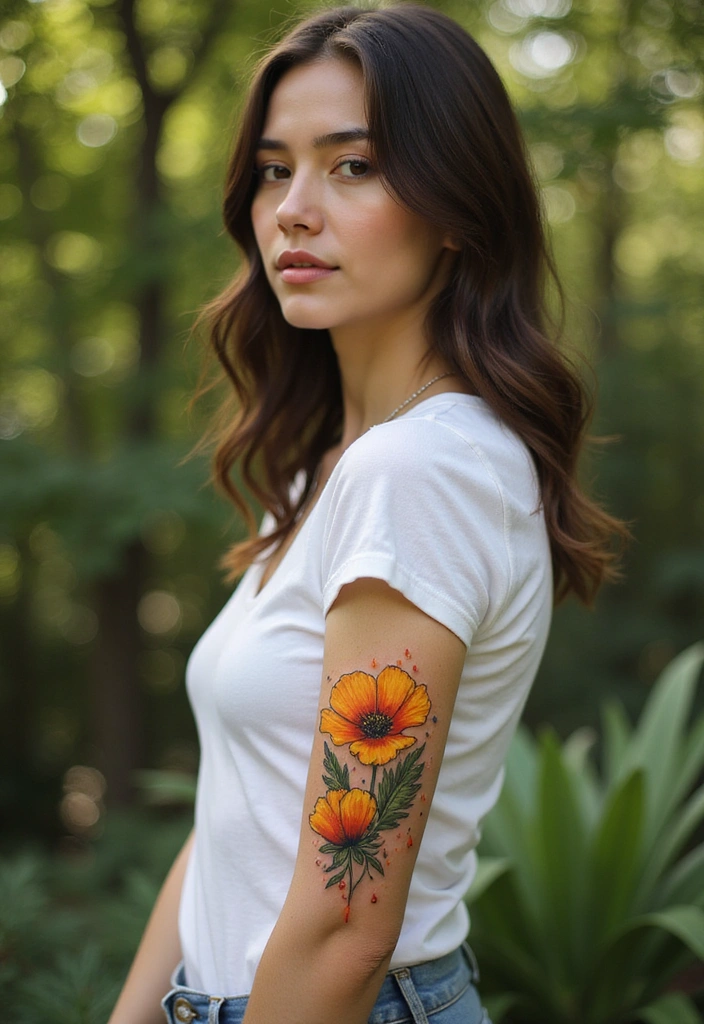 50 California Poppy Tattoo Ideas with Symbolism and Beauty - 50. California Poppy with Artistic Ink Drops