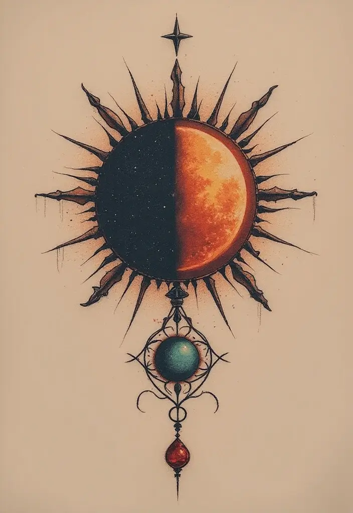 50 Eclipse Tattoo Designs with Powerful Meaning and Symbolism - 50. Eclipse with a Personal Symbol