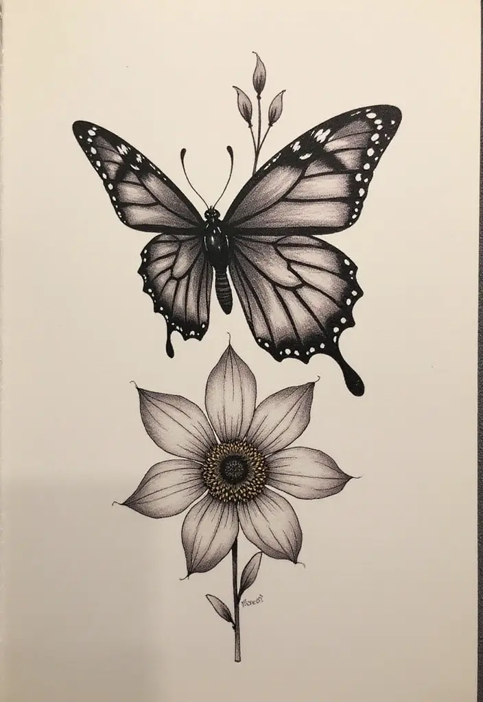 50 Half Butterfly Half Flower Tattoo Designs and Inspirations - 50. The Final Flourish