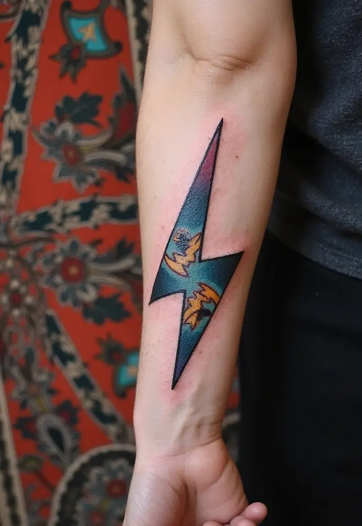 50 Lightning Bolt Tattoos with Bold and Striking Designs 50 50 Lightning Bolt Tattoos with Bold and Striking Designs - 50. Lightning Bolt with a Tapestry