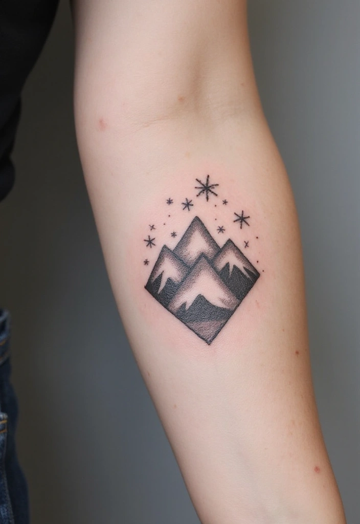 50 Mountain Tattoo Ideas with Powerful and Minimalist Designs 50 50 Mountain Tattoo Ideas with Powerful and Minimalist Designs - 50. Minimalist Mountain Snowflakes